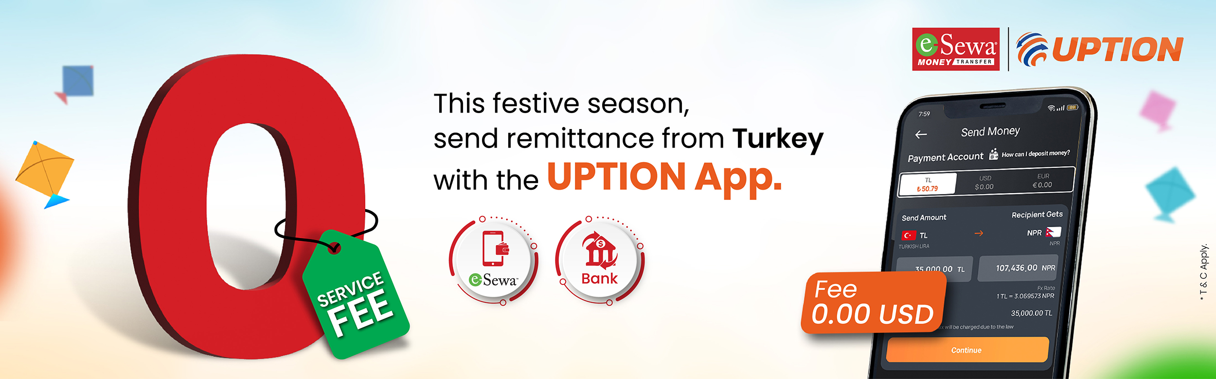 Send Remittance from Turkey to Nepal with Zero Service Charges via UPTION App - Banner Image